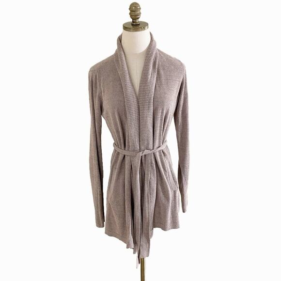 Barefoot Dreams Tan Cardigan Sweater Women's Size Small Tie Belt Waist Pockets - Picture 8 of 8